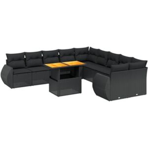Vidaxl Conjunto 11 Sofás de Jardim com Almofadões Vime Pe Preto