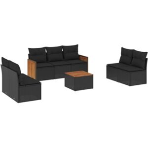 Vidaxl Conjunto 8 sofás de jardim com almofadões vime PE preto