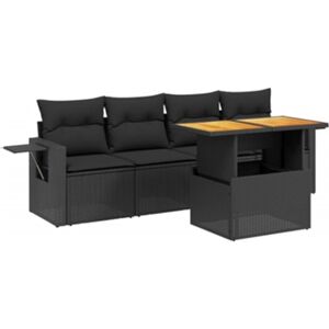 Vidaxl Conjunto 5 Sofás de Jardim com Almofadões Vime Pe Preto