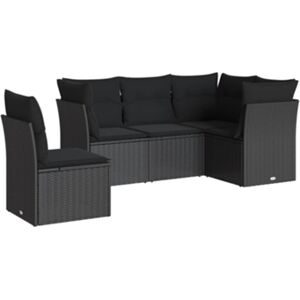 Vidaxl Conjunto 5 sofás de jardim com almofadões vime PE preto