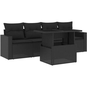 Vidaxl Conjunto 5 Sofás de Jardim com Almofadões Vime Pe Preto
