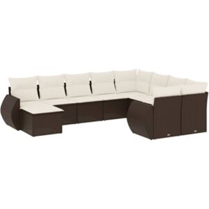 Vidaxl Conjunto 10 sofás jardim com almofadões vime PE castanho