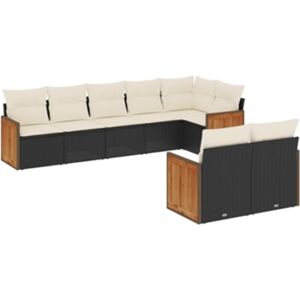 Vidaxl Conjunto 8 Sofás de Jardim com Almofadões Vime Pe Preto