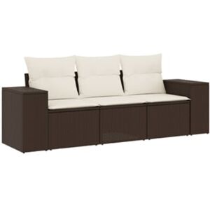 Vidaxl Conjunto 3 sofás de jardim com almofadões vime PE castanho