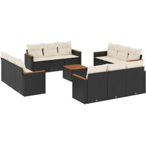 Vidaxl Conjunto 13 de Sofás de Jardim com Almofadões Vime Pe Preto
