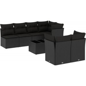 Vidaxl Conjunto 8 sofás de jardim com almofadões vime PE preto