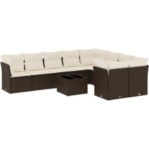 Vidaxl Conjunto 10 sofás jardim com almofadões vime PE castanho