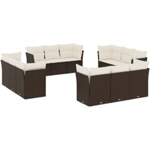 Vidaxl Conjunto 12 de sofás jardim com almofadões vime PE castanho