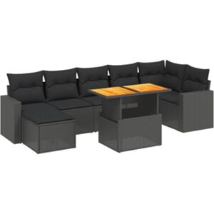 Vidaxl Conjunto 8 Sofás de Jardim com Almofadões Vime Pe Preto