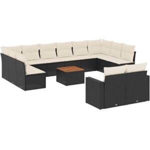 Vidaxl Conjunto 13 de Sofás de Jardim com Almofadões Vime Pe Preto