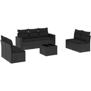 Vidaxl Conjunto 8 sofás de jardim com almofadões vime PE preto