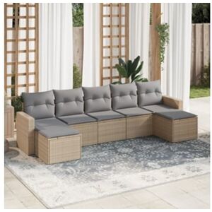 Clicnbuy 7 Peças Conjunto de Sofás P/ Jardim com Almofadões Vime Pe Bege CLIC N BUY