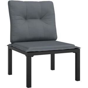 Vidaxl Cadeira de jardim c/ almofadões vime PE preto e cinzento