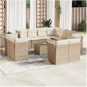 Clicnbuy 12 Peças Conjunto de Sofás P/ Jardim com Almofadões Vime Pe Bege CLIC N BUY