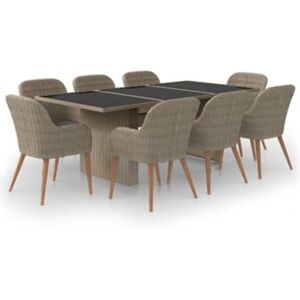 Vidaxl 9 pcs conjunto de jantar para jardim vime PE castanho