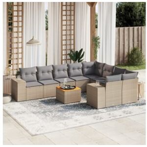 Clicnbuy 10 Peças Conjunto de Sofás P/ Jardim com Almofadões Vime Pe Bege CLIC N BUY
