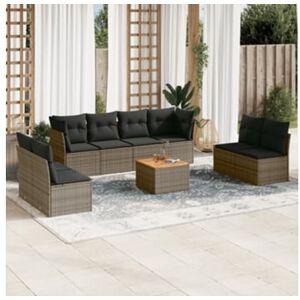 Clicnbuy 9 Peças Conjunto Sofás P/ Jardim com Almofadões Vime Pe Cinzento CLIC N BUY