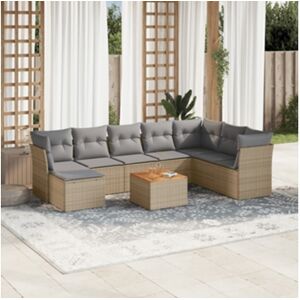 Clicnbuy 9 Peças Conjunto de Sofás P/ Jardim com Almofadões Vime Pe Bege CLIC N BUY