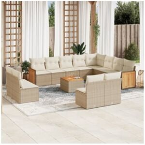 Clicnbuy 13 Peças Conjunto de Sofás P/ Jardim com Almofadões Vime Pe Bege CLIC N BUY