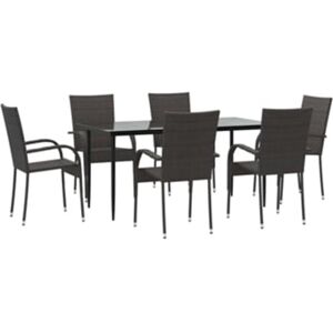 Vidaxl 7 Pcs Conjunto De Jantar Para Jardim Vime Pe Castanho