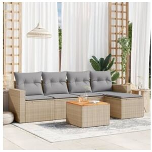 Clicnbuy 6 Peças Conjunto de Sofás P/ Jardim com Almofadões Vime Pe Bege CLIC N BUY