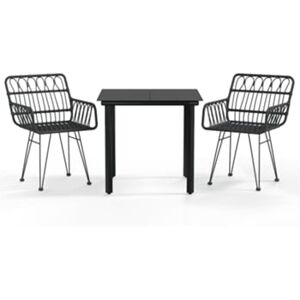 Vidaxl 3 Pcs Conjunto de Jantar para Jardim Vime Pe Preto