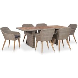 Vidaxl 7 pcs conjunto jantar exterior com almofadões vime PE