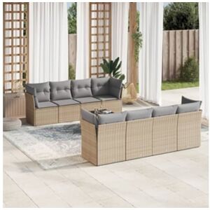 Clicnbuy 9 Peças Conjunto de Sofás P/ Jardim com Almofadões Vime Pe Bege CLIC N BUY