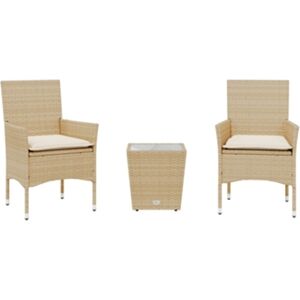 Vidaxl Conjunto 3 de Bistrô com Almofadões Vime Pe/Vidro Bege