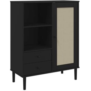Vidaxl Móvel alto SENJA aspeto vime pinho maciço preto (90x40x112 cm)