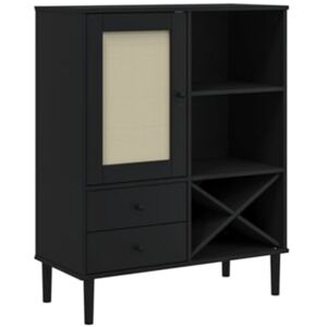 Vidaxl Móvel alto SENJA aspeto vime pinho maciço preto (90x40x112 cm)