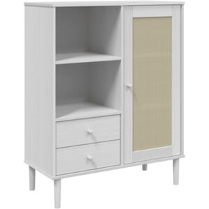 Vidaxl Móvel alto SENJA aspeto vime pinho maciço branco (90x40x112 cm)