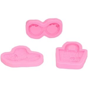 S/marca 3pcs Fondant Bolo Silicone Moldes Chocolate Decoração Diy Artesanato Chapéu Bolsa Óculos De Sol Forma