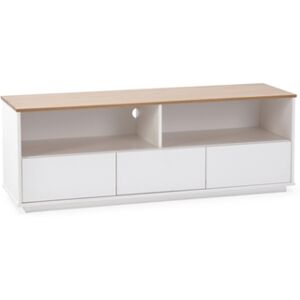 Vs Venta-Stock Móvel Tv Bob 3 Gavetas 2 Furos Branco/Carvalho Madeira Sólida 140 x 40 x 49