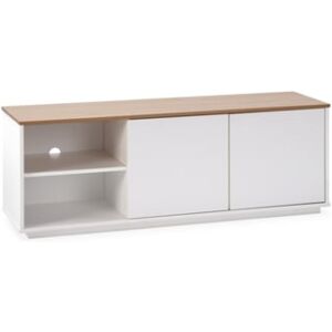 Vs Venta-Stock Móvel Tv Bob 2 Portas 2 Furos Branco/Carvalho Madeira Sólida 140 x 40 x 49