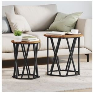 Lovely Home Mesas De Lado 2 Pcs Madeira Vintage Engenharia