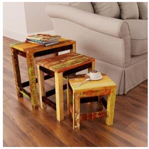 Lovely Home Mesas De Encastrar Vintage 3 Pcs Madeira Reciclada