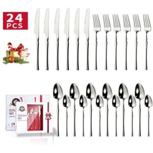 Chrui Conjunto de Talheres de 20 Peças para 6 Talheres de Aço Inoxidável para Cozinha Doméstica Lavável na Máquina de Lavar Louça Prata