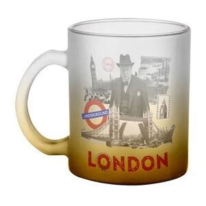 Fabulous Caneca de Vidro Amarela Colagem de Londres Viagem Vintage de Londres