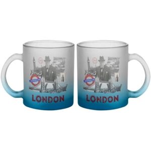 Fabulous Caneca de Vidro Azul Colagem de Londres Viagem Vintage de Londres