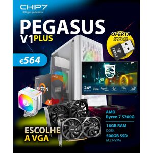 COMPUTADOR GAMING - AMD Ryzen 7 5700G / 16GB RAM / 500GB SSD / Monitor Philips 23.8" Full HD 165Hz 1ms - CHIP7 Pegasus V1 PLUS