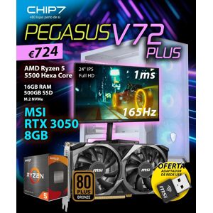 COMPUTADOR GAMING - AMD Ryzen 5 5500 / RTX 3050 8GB / 16GB RAM / 500GB SSD / Monitor Philips 24M1N3200ZA/00 23.8" Full HD 165Hz 1ms - CHIP7 PEGASUS V72 Plus Powered by MSI