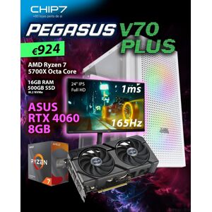 COMPUTADOR GAMING - AMD Ryzen 7 5700X / RTX 4060 8GB / 16GB RAM / 500GB SSD / Monitor Philips 24M1N3200ZA/00 23.8" Full HD 165Hz 1ms - CHIP7 Pegasus V70 Plus