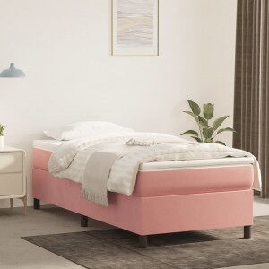Vidaxl Cama Box Spring Com Colchão De Veludo Rosa 90x200 Cm