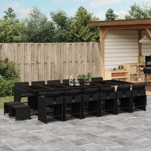 Vidaxl Conjunto De Móveis De Jardim De 17 Peças Com Almofadas De Vime Sintético Preto