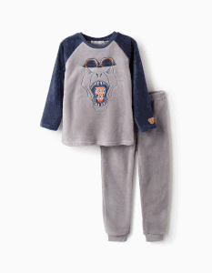 ZY Pijama Felpudo para Menino 'Dinossauro', Cinza/Azul Blue 4-5 Years