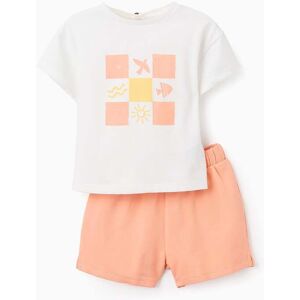ZY BABY T-shirt + Calções para Bebé Menina 'Verão', Branco/Coral White 24-36 Months