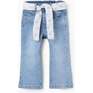ZY BABY Calças de Ganga com Cinto Floral para Bebé Menina 'Flare Fit', Azul Light Blue 18-24 Months