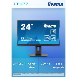 Iiyama Prolite Xub2493hsu-B7 - Monitor Led - 24" (23.8" Visível) - 1920 X 1080 Full Hd (1080p) @ 100 Hz - Ips - 250 Cd/m² - 1300:1 - 1 Ms - Hdmi, Displayport - Altifalantes - Preto Opaco