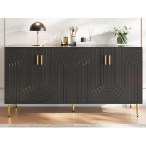 ModernLuxe Aparador moderno - 4 portas com padrão ondulado - em MDF - Preto